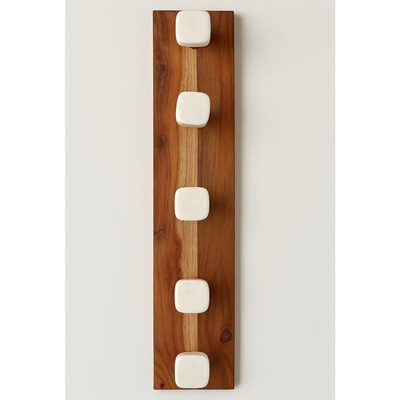 Casa Decor Other - Casa Decor Wood Wall Hanger 5 Marble Knob Hooks Modern Rustic Entryway Organizer